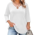 thumbnail image 2 of Vivianyo HD Women's V Neck Tunic Shirt, Curved Hem Three Quarter Sleeve Solid Top for Women, Fall Stretch Casual Shirt for Shopping Trips and Daily Errands, Sizes L-5XL, 2 of 8