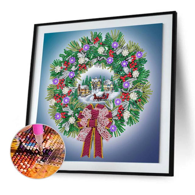 Cuadros Decorativos Juego de diamantes de imitación especial parcial de corona de Navidad pintada con diamantes DIY 5D Ehuebsd embutido en tela