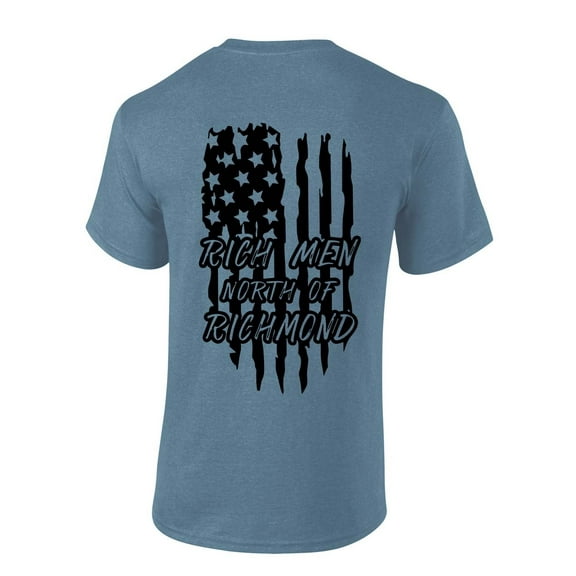 Mens Country Music Tshirt Rich Men North Of Richmond Tattered American Flag Short Sleeve T-shirt-Heather Indigo-xxl