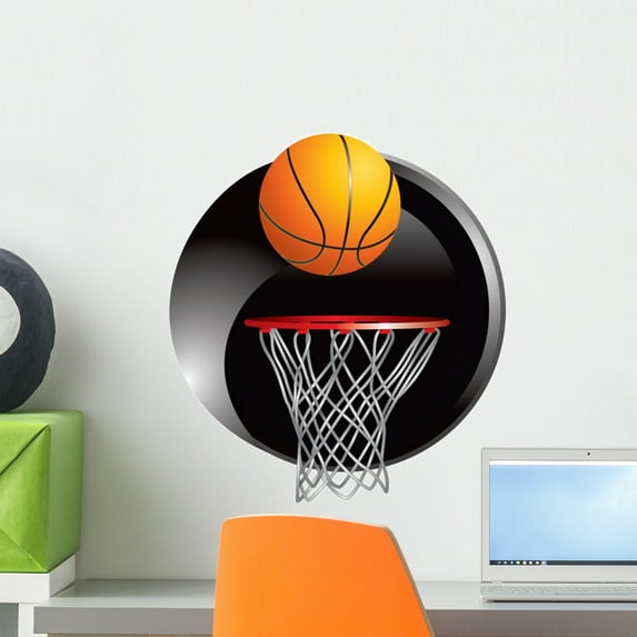 Basketball Going into Hoop Wall Decal by Wallmonkeys Peel and Stick Graphic (18 in H x 16 in W) WM69560