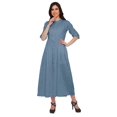 thumbnail image 2 of Moomaya Long Button Down Shirts For Women Front Slit A-Line Kurtis Summer Kurta, 2 of 5