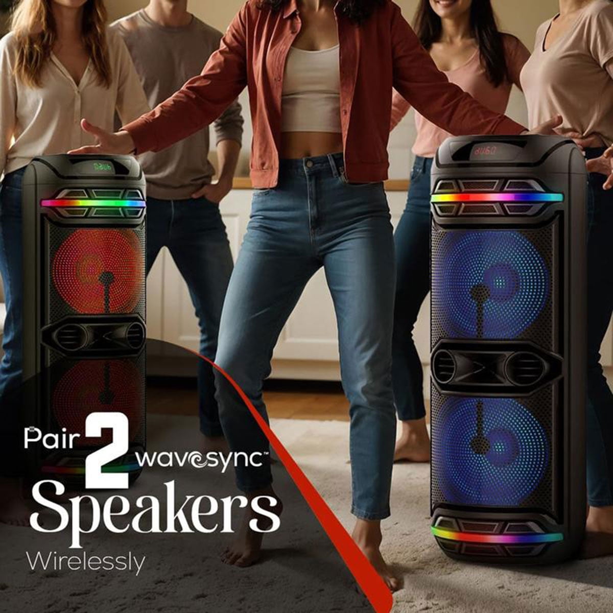 RIDWIND 5000W Powerful Bluetooth Party Speaker with Dual 12" Woofers, Portable Rechargeable Stereo Speaker, LED Lights, FM Radio & Wireless Mic for Karaoke