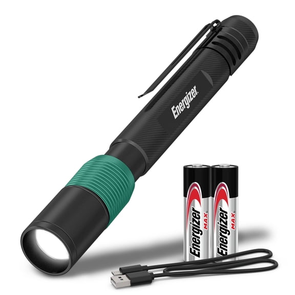 Energizer Hybrid Rechargeable Metal LED Pen Light, 400 Lumens, USB Charging Cable and Two AAA Batteries Included