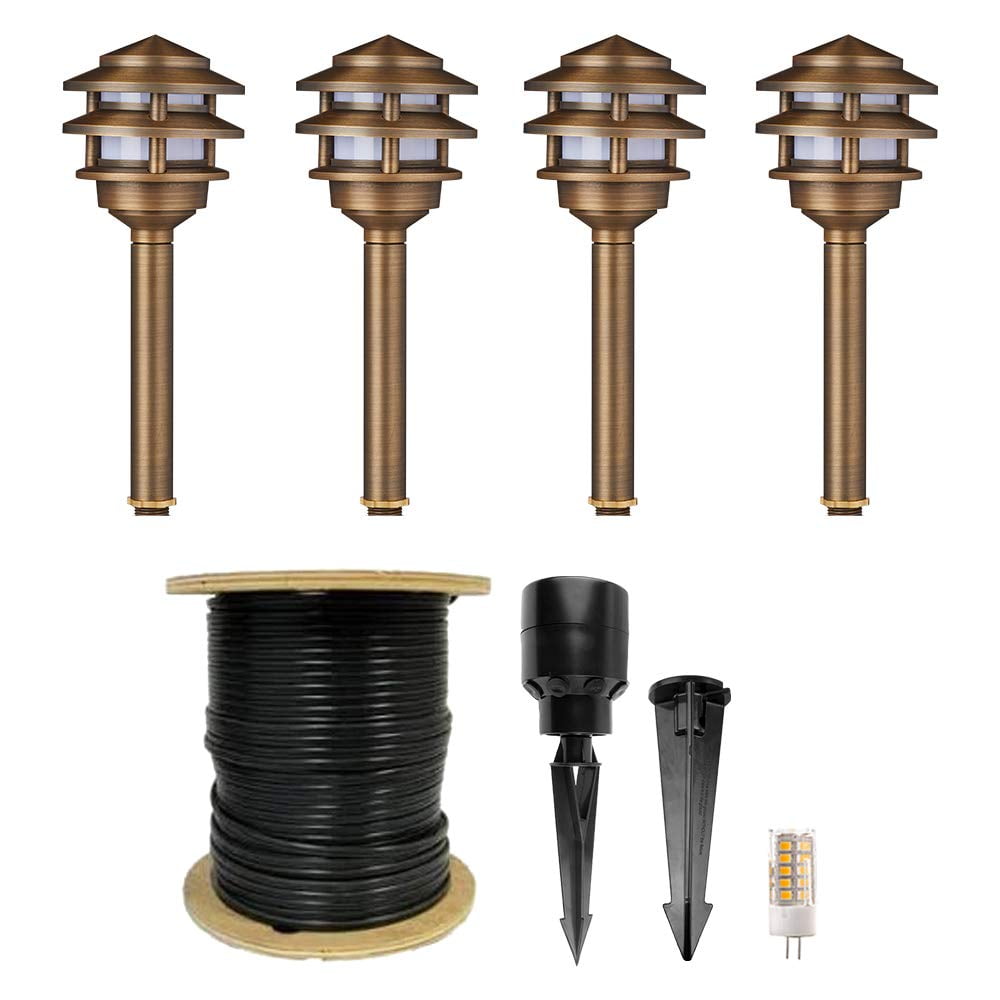 VOLT 3Tier Pagoda Brass Path Light Kit (4Pack)