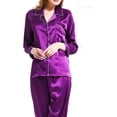thumbnail image 3 of Womens Silk Satin Pajamas Set Long Sleeve Button-Down Sleepwear Pajamas, 3 of 5
