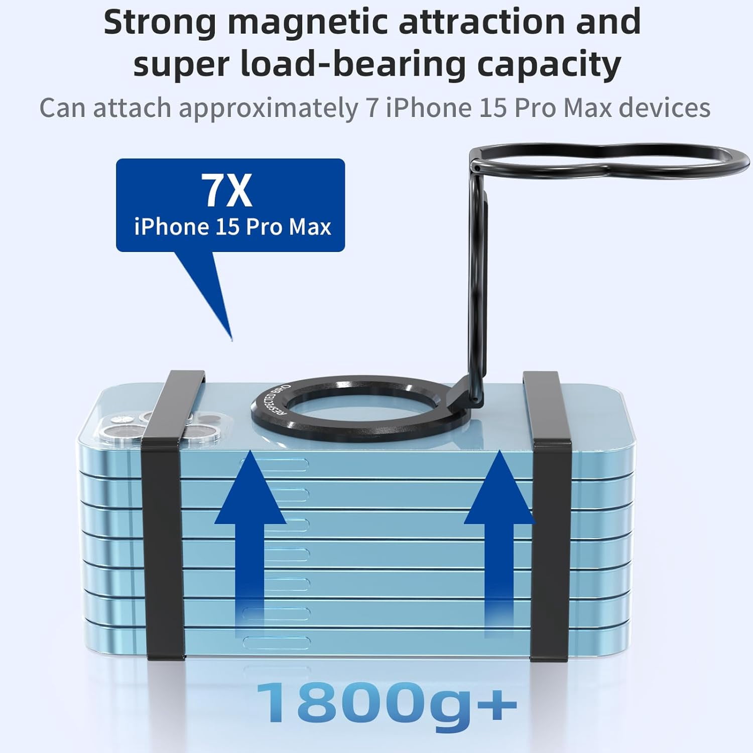 Maxxmarket-Magnetic-Phone-Grip-Stand-with-Finger-Strap, 4-in-1 Magnetic Ring Holder, Kickstand and Elastic Strap for Phones, Universal Fit for iPhone 17/16/15/14/13/12, Android, and Cases (Black)