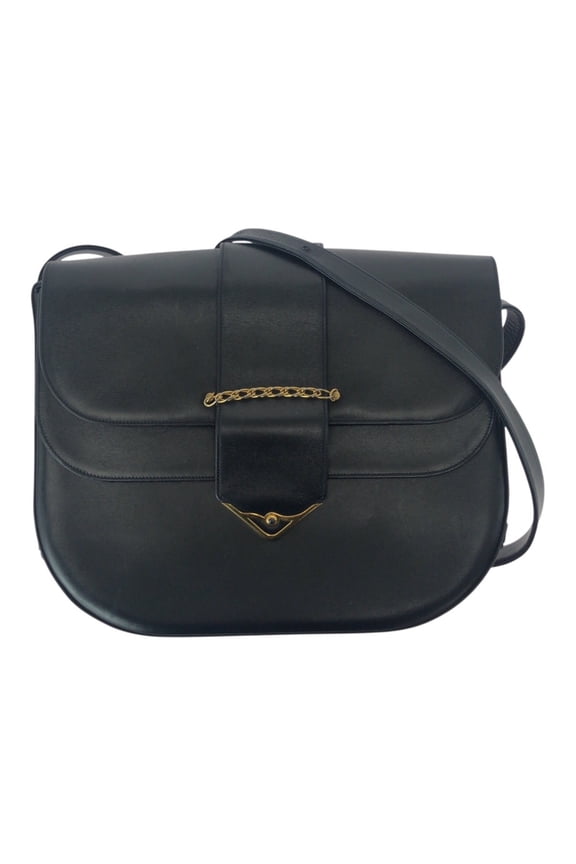 Pre-Owned CARTIER Sapphire Line Black Leather Shoulder Bag with Gold Hardware for Women