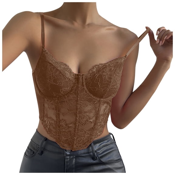 Tank Tops for Women,Lace Trim Fishbone Slim Fit Camisole Top for Elegant Daily Wear,Camisole Tops for Women,Brown,M