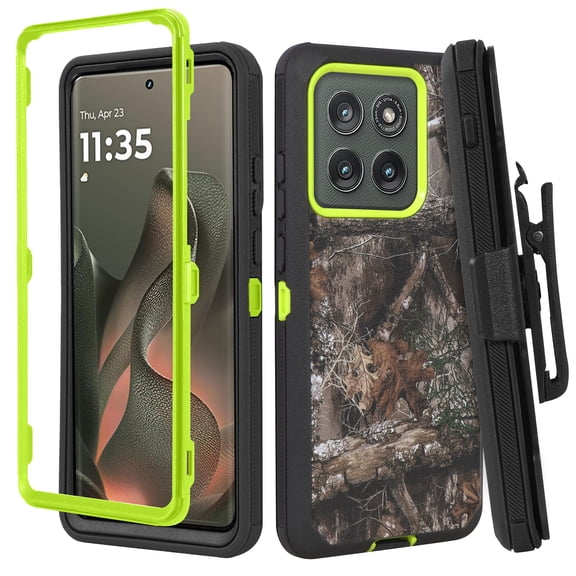 For Motorola Edge 2025 Case Military Grade Belt Clip Holster, Heavy Duty Kickstand Cover Camo Green