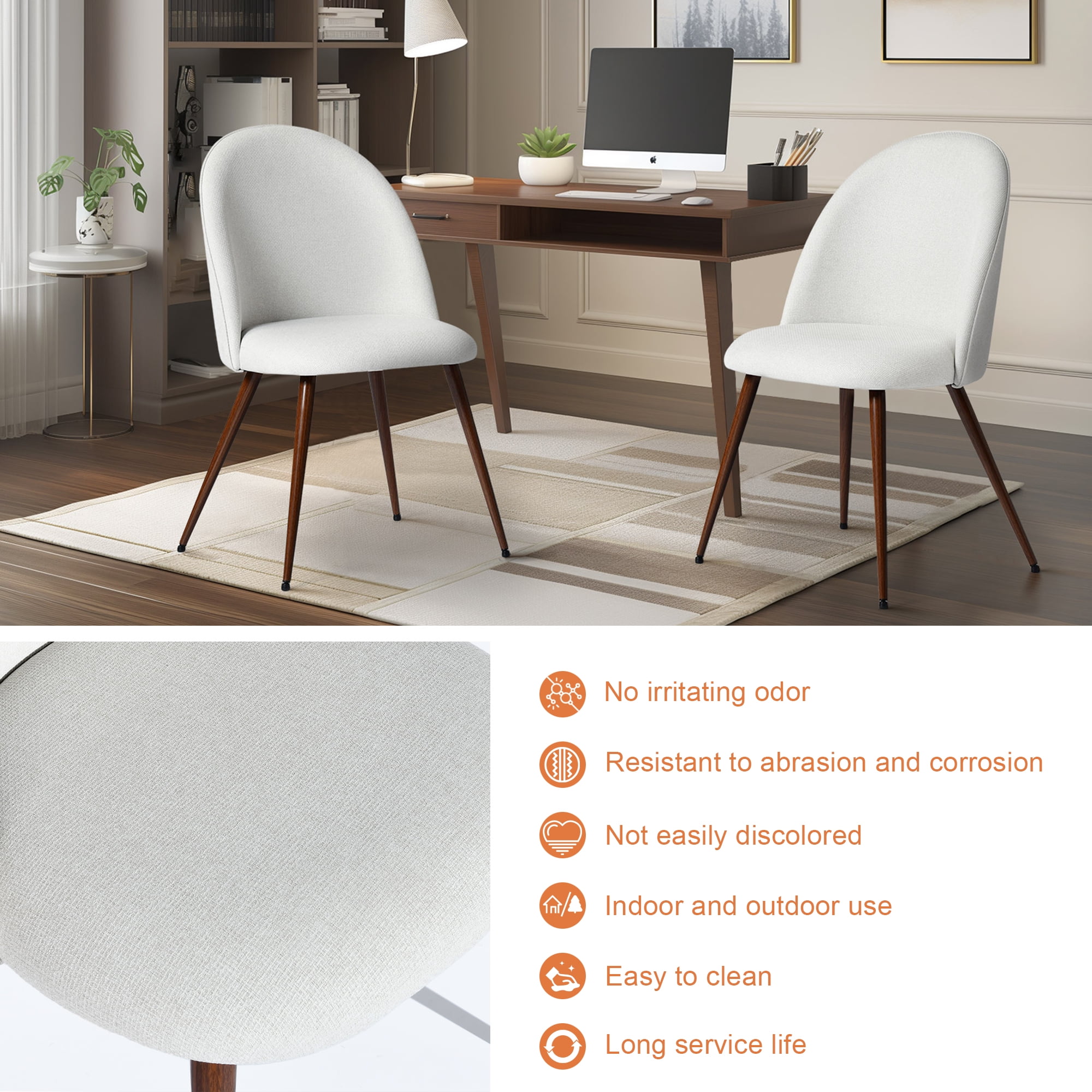 Homy Casa Set of 2 Modern Office Chair Pair, Beige Fabric Upholstered Curved Back