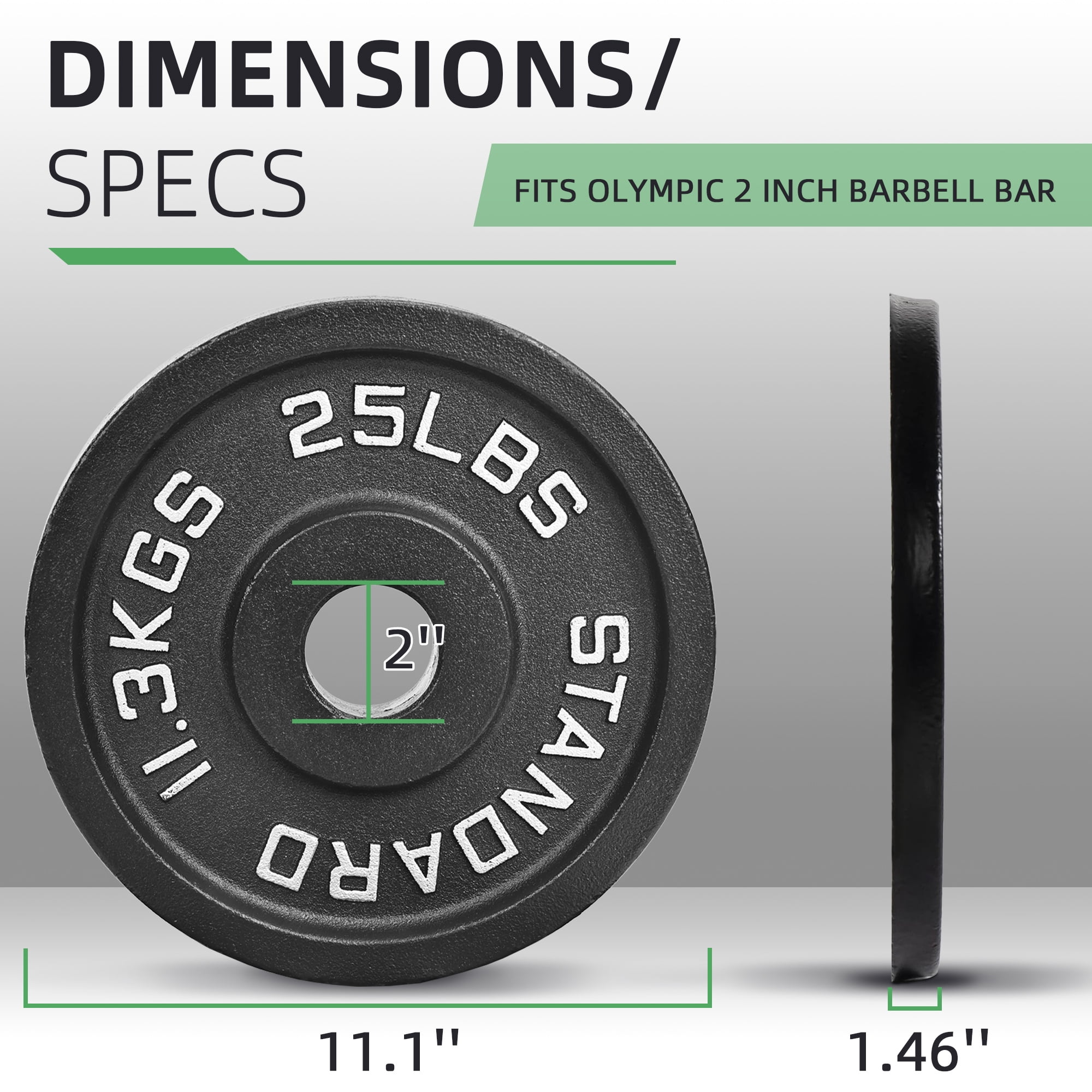 BalanceFrom Classic Cast Iron Weight Plates for Strength Training, 2-Inch, 25-Pound, Single