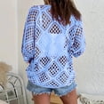 thumbnail image 4 of Women's Bohemian-Inspired Beige Crochet Top with V-Neck,Summer Crochet Long Sleeve Sexy Tops,Beach Cover Ups Sky Blue M, 4 of 7
