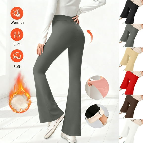 Girls Flare Fleece Lined Pants Winter Warm Bootcut Leggings Lightweight Casual High Waisted Yoga Pants Sport Trousers