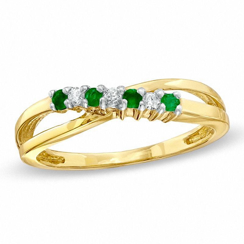 Details about   10k Yellow Gold Round Emerald And Diamond Ring 