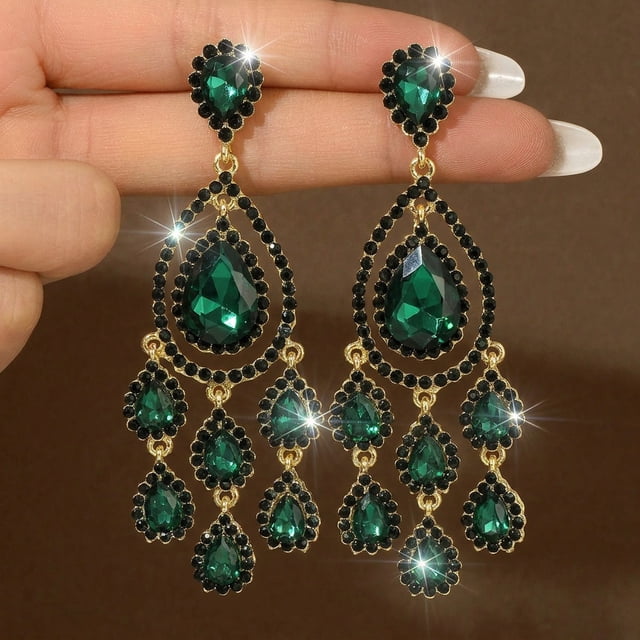 AEXTO Long Full Rhinestone Teardrop Crystal Dangle Chandelier Drop Earrings Fashion Jewelry