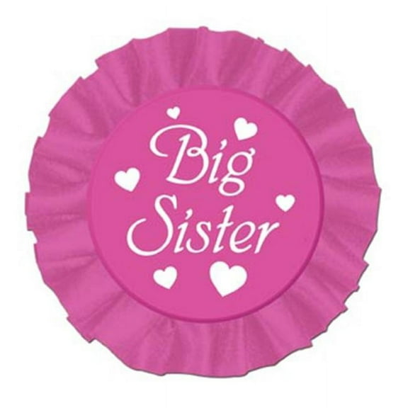 Beistle Big Sister Baby Shower Button Pin Badge, Cerise/White