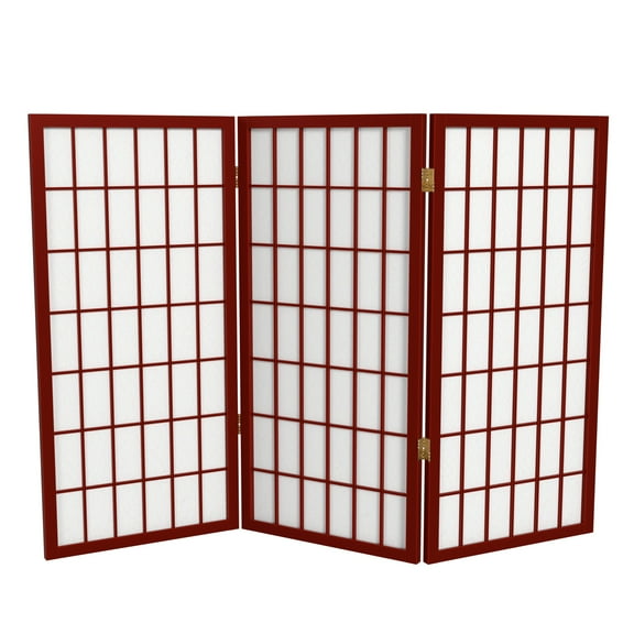 Red Lantern 3 ft. Short Window Pane Shoji Screen - Rosewood - 3 Panels