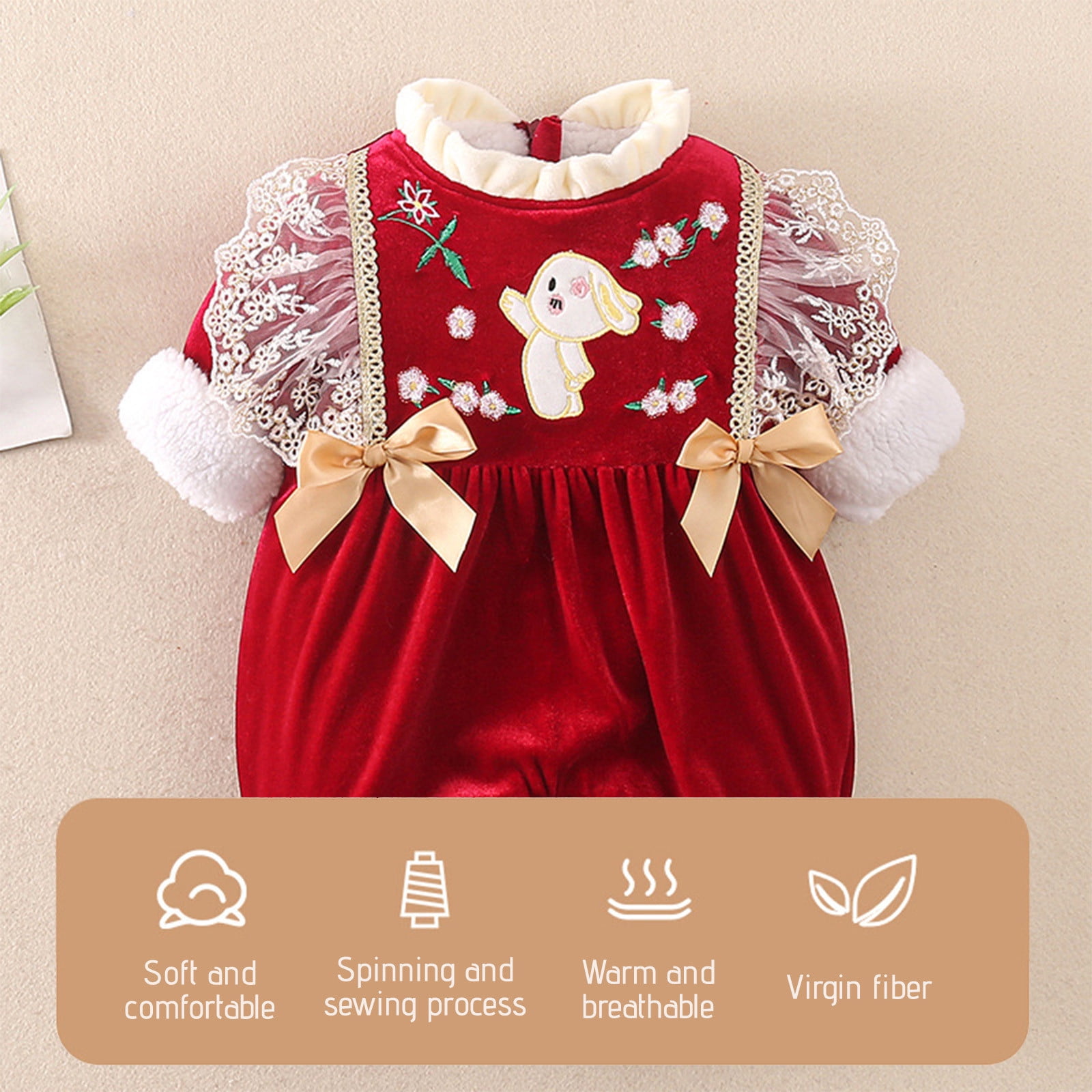 Odeerbi Toddler Girls Clothes Christmas Jumpsuit Baby Romper Christmas Jumpsuit Hooded Fleece Rompers Infant Thick Snowsuit Winter Warm Outerwear Outfits Red 11-16 Months