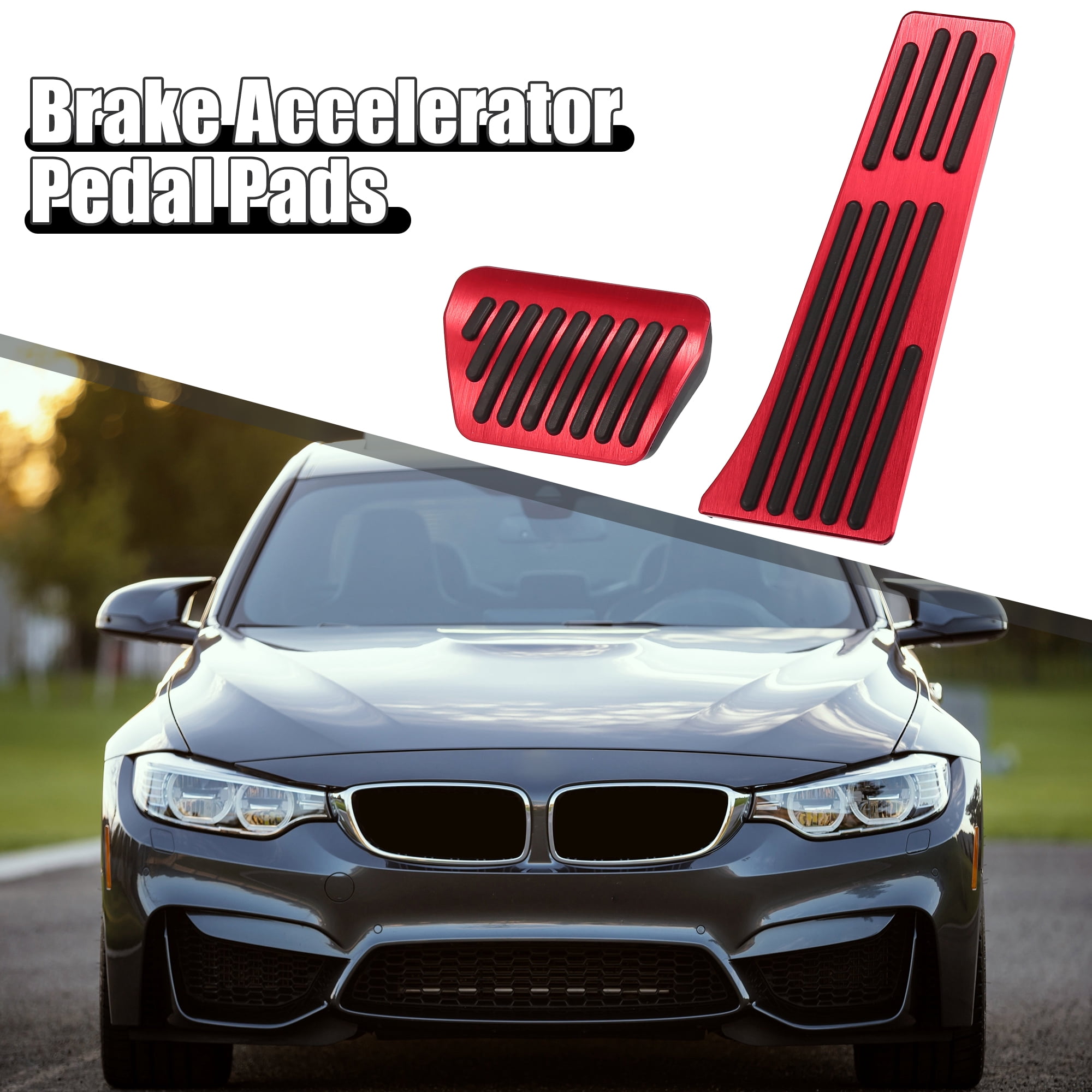 Unique Bargains Red Brake and Gas Pedal Covers Kit No Drilling Aluminum Alloy Pads for BMW
