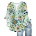 thumbnail image 1 of Womens Tops 3/4 Length Sleeves Floral Shirts Flowy Ruffle Sleeve Tops Summer Half Button Down V Neck Blouse, 1 of 5