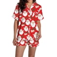 thumbnail image 1 of Pyjama pour Femmes en Satin de Soie à Imprimé Graphique, Mignon, Tenue de Nuit, Boutons, Hauts à Manches Courtes, Ensembles de Shorts, 1 of 5
