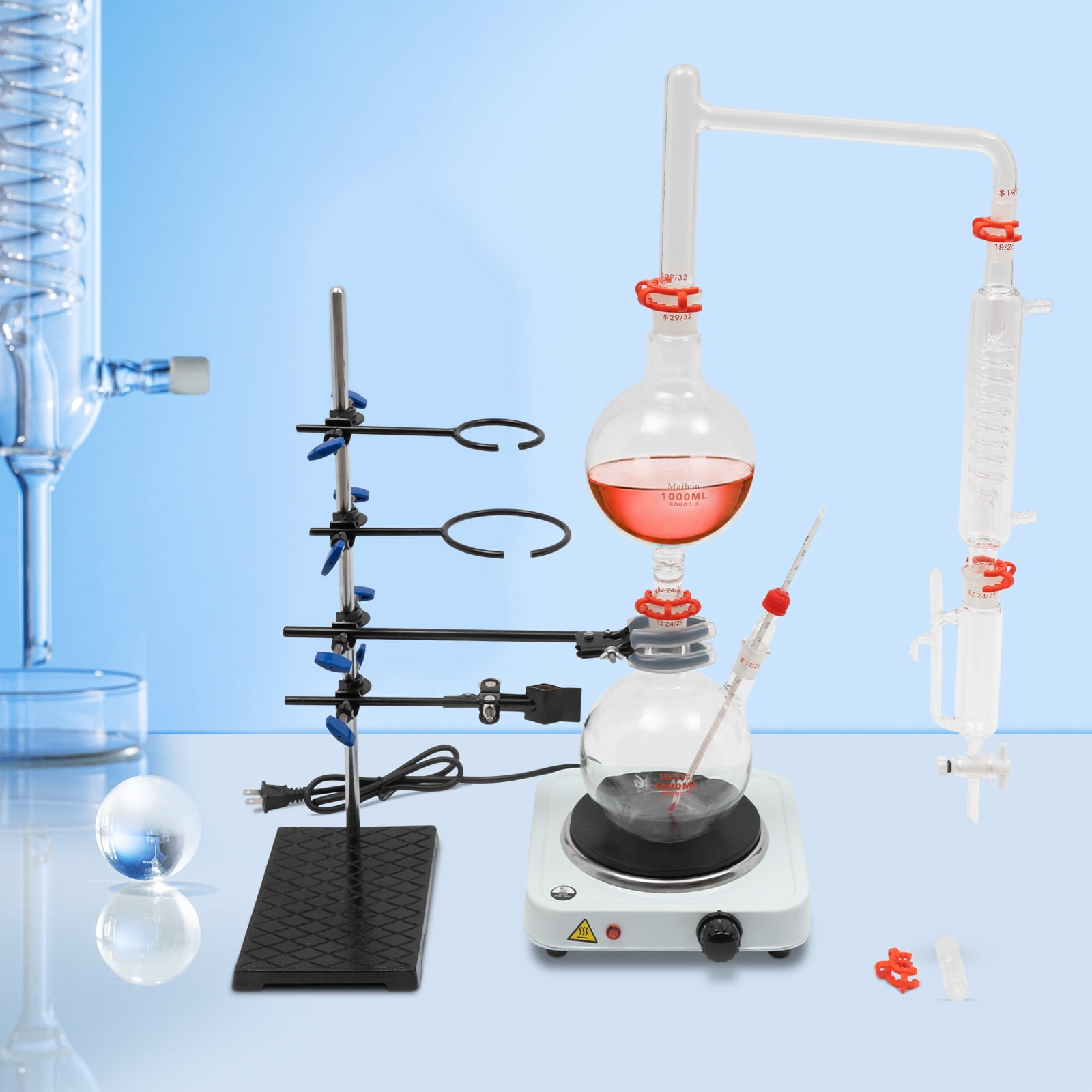 Lab Vacuum Filtration Distillation Apparatus with 1000W Electric Stove, High-Boron Silicon Glass, Adjustable Frame, Efficient Heating, Complete&nbsp; Kit for Chemical Separation