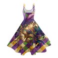 thumbnail image 3 of Fgvctg Womens Mardi Gras Dress Party Soft Sleeveless Cocktail Dress Elegant Prom 50s Tea Dress Carnival Parade Glitter Mask Print Outfit Flowy Crewneck Clothes Light Purple L, 3 of 3