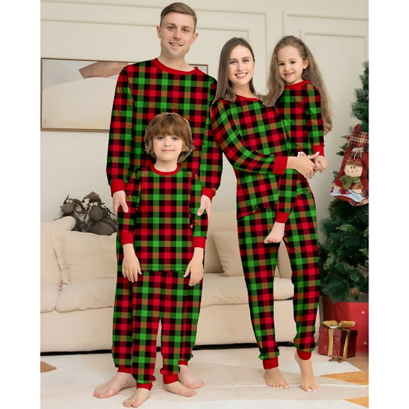GYRATEDREAM Christmas Family Pajamas Sets, Christmas Family Matching Pajamas Sleepwear, Xmas Holiday Plaid Print Family Pjs Jammies Nightwear Loungewear for 3M-4XL