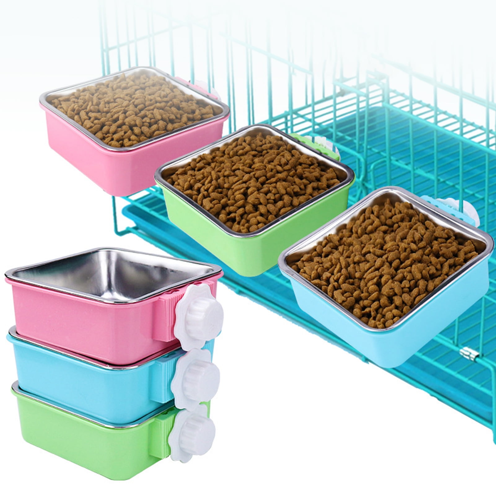 Hsei 12 Pieces Plastic Cat Dog Food Water Bowl Set Double Pet Food Bowl Dog  Dishes Bowl for Kennel Cattery Small Medium Size Dogs Cats Puppies, 3