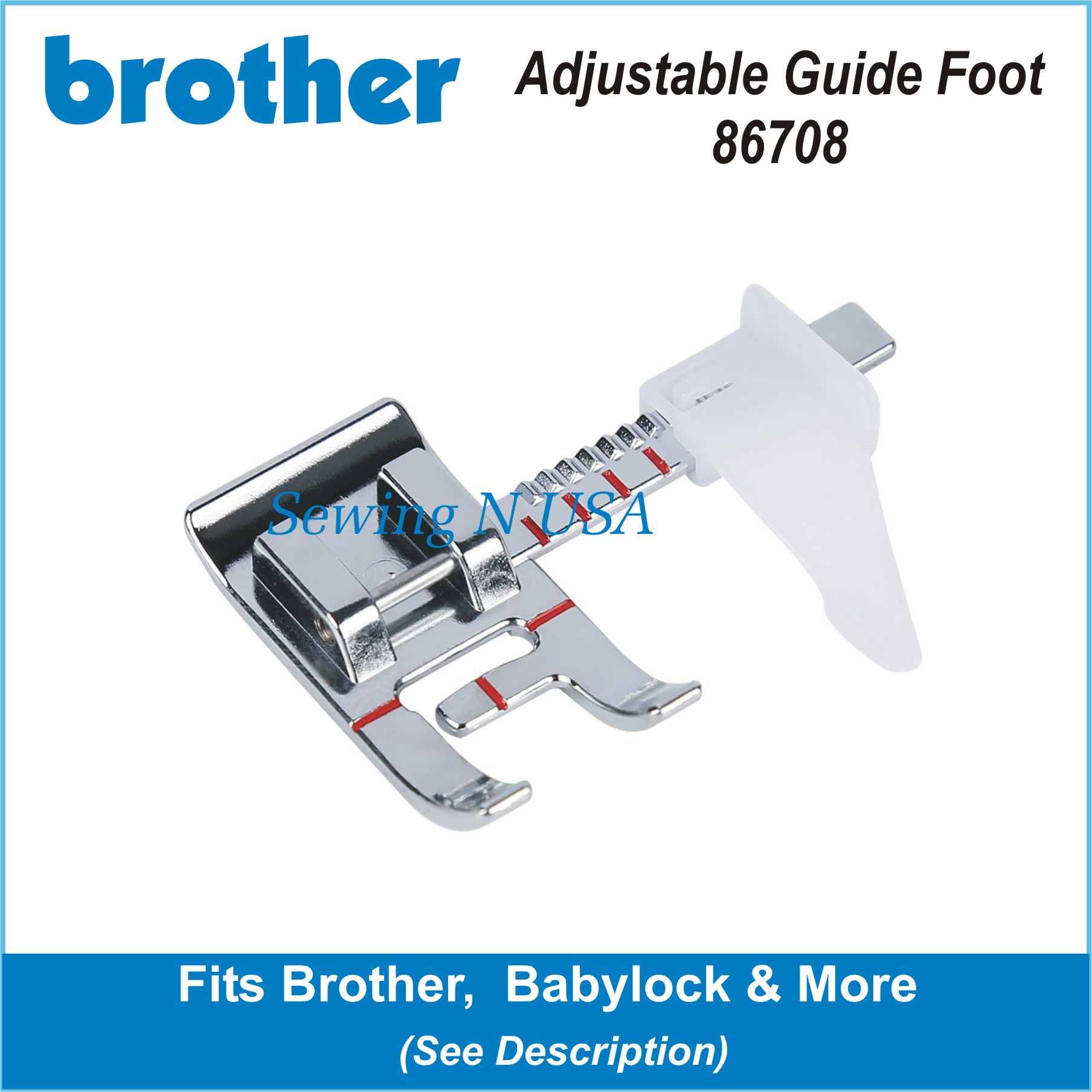 Brother Adjustable Guide Sewing Machine Presser Foot 86708B w/ Free