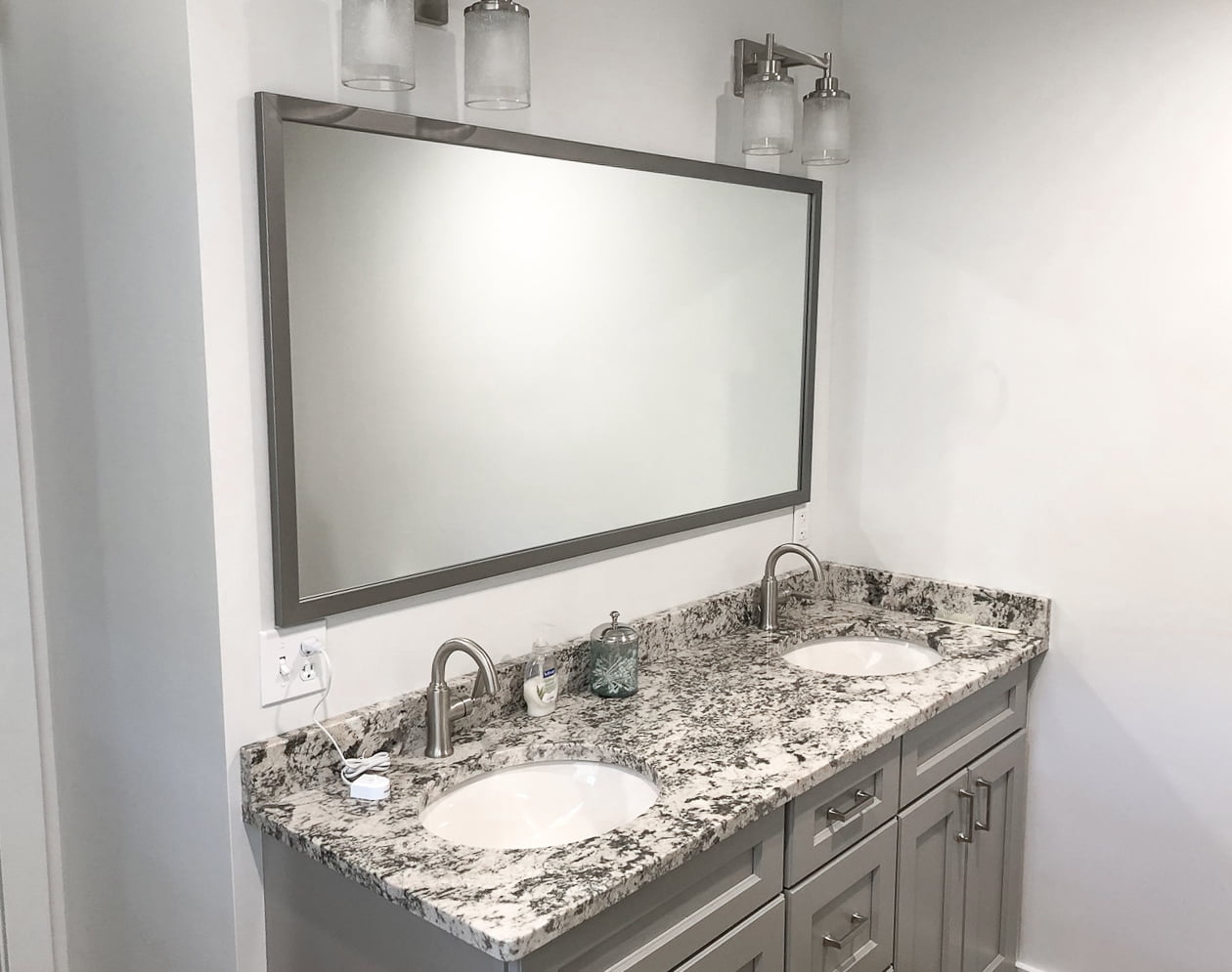 Ellis Framed Wall Mirror Satin Nickel, Silver Framed Bathroom Vanity Mirror