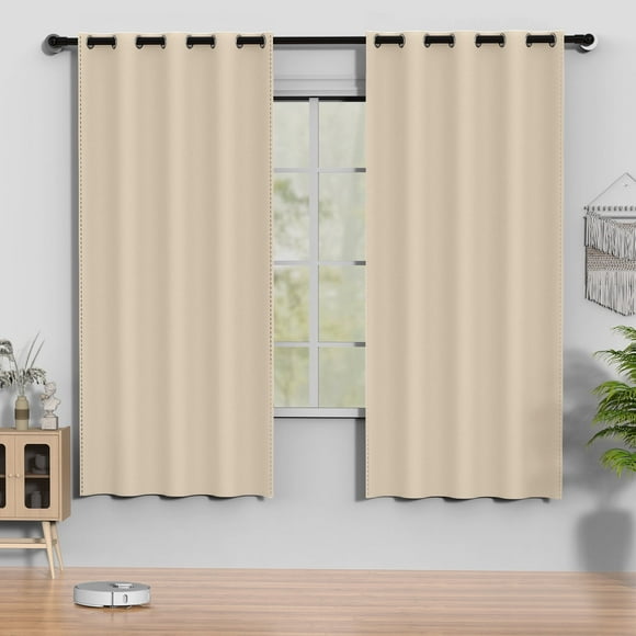 Cortinas Blackout Beige 52 x 72 Pulgadas, Juego de Cortinas Térmicas Aisladas Negras de 2 Paneles, Cortinas Que Reducen el Ruido y Oscurecen la Habitación para Recámara, Sala de Estar, Protección de