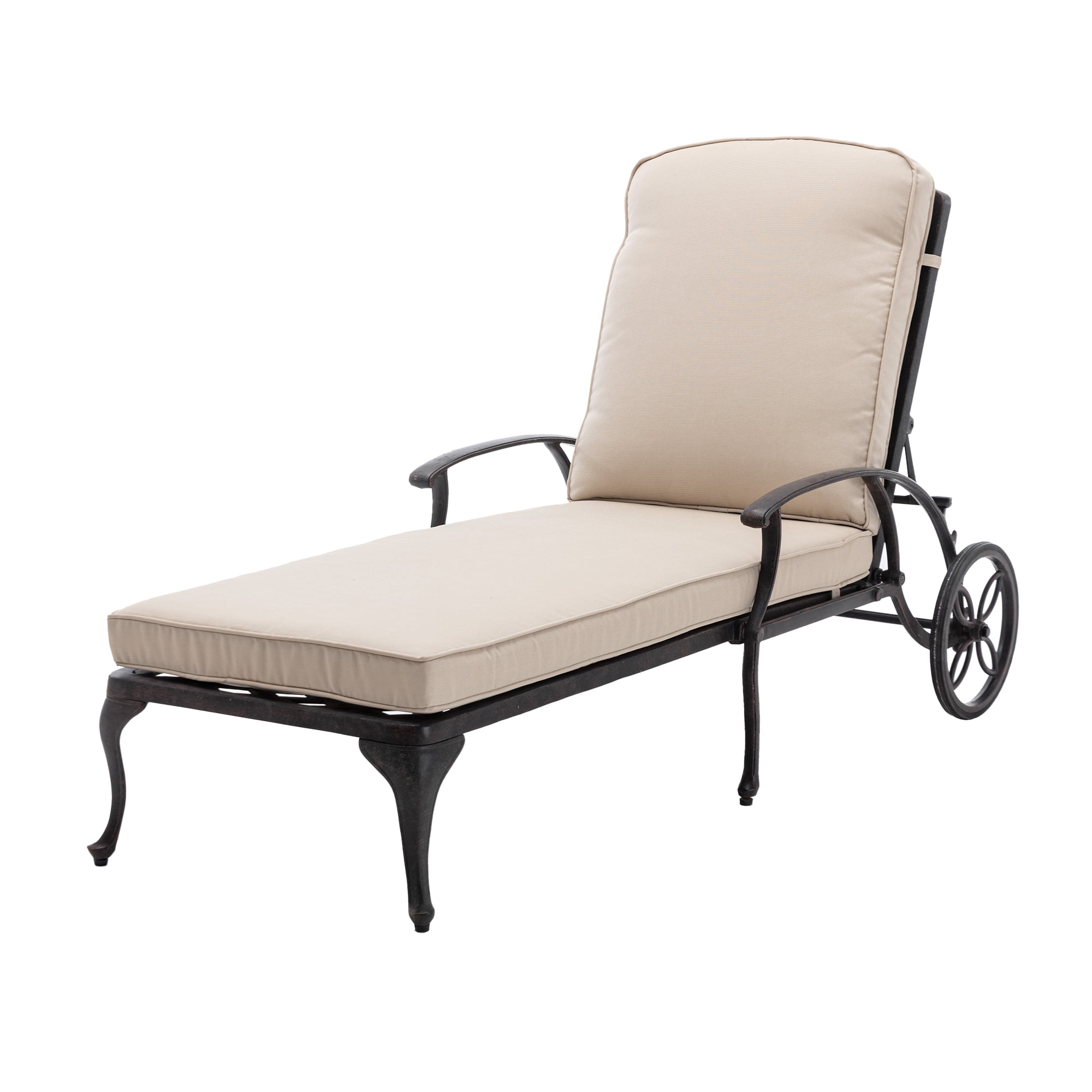 HOMEFUN Chaise Lounge Outdoor Chair with Beige Cushions, Aluminum Pool