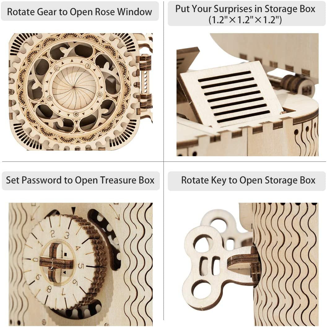 ROKR Mechanical Model Building Kits DIY 3D Wooden Puzzle Treasure Box Model 