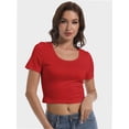 thumbnail image 5 of Women's Scoop Neck Short Sleeve Crop Tops Slim Fit T-Shirts, 5 of 6