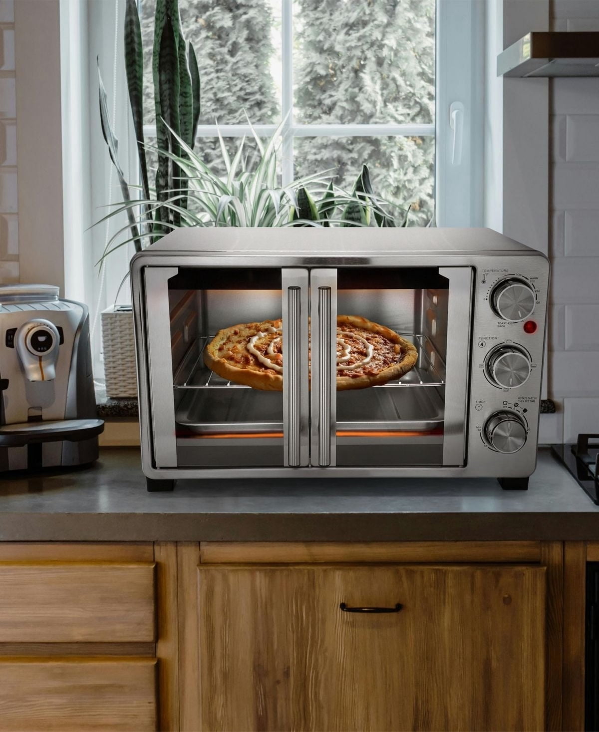 25 Quart French Door Multi-Function Electric Toaster Oven with Rotisserie Set, Stainless Steel Countertop Oven with 10 Cooking Functions