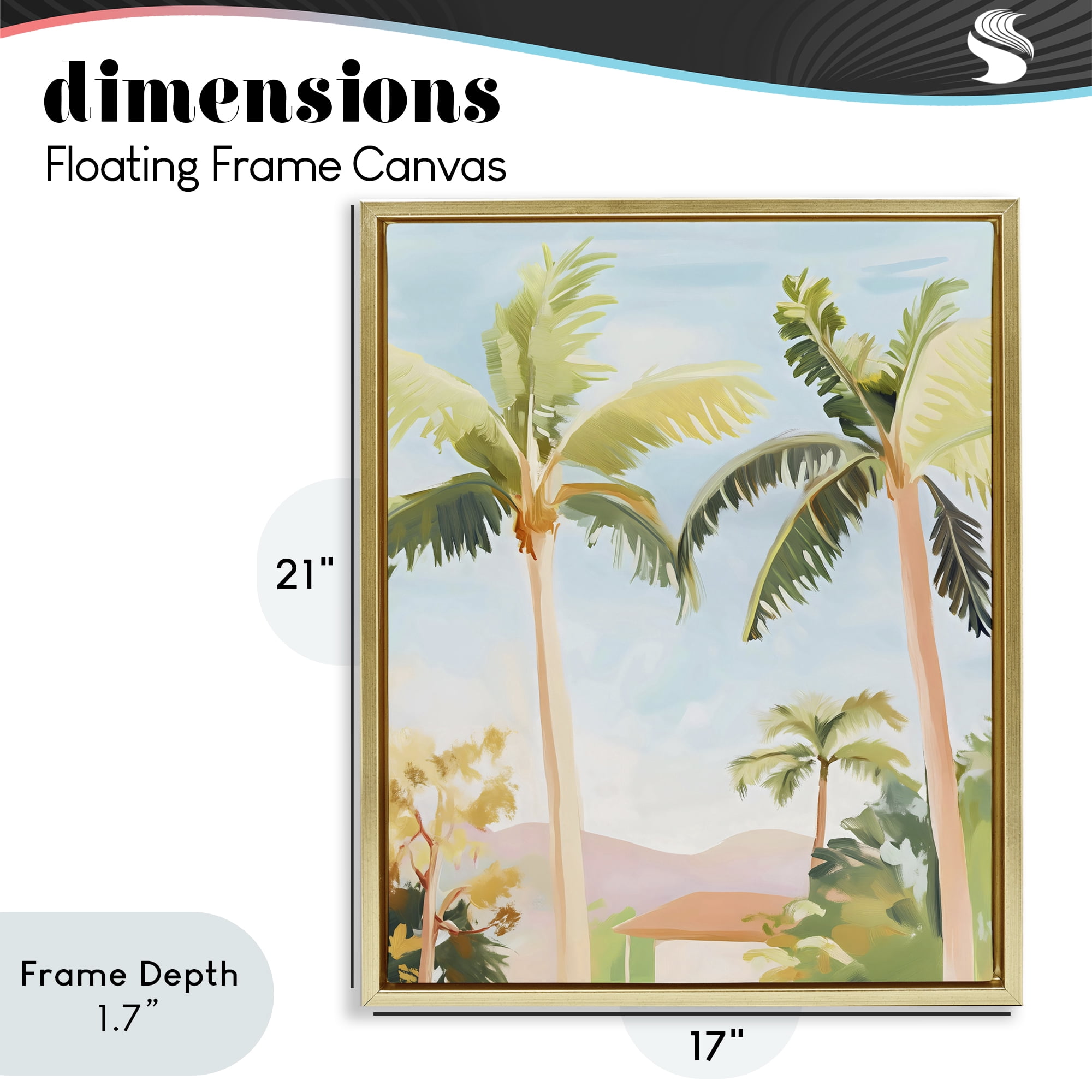 Stupell Industries Rising Above Tropical Palms Gold Framed Floater Canvas Wall Art, design by The Prints Vibe
