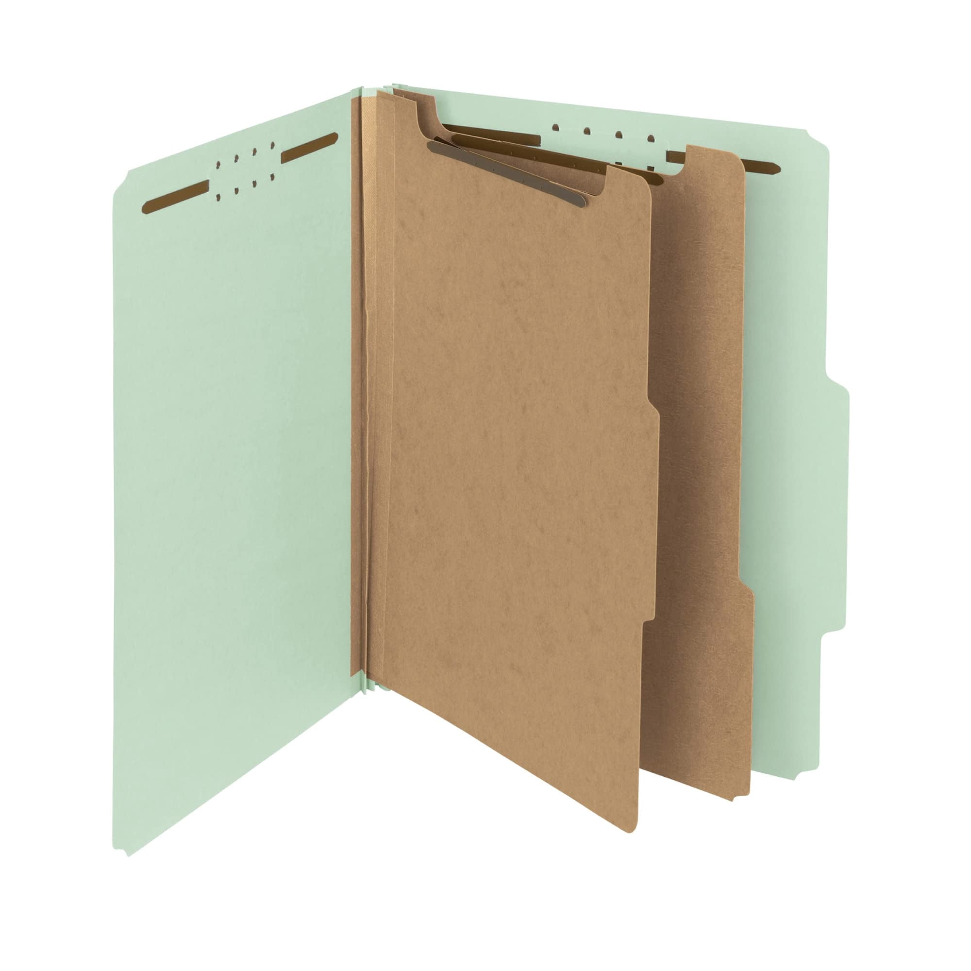 Smead® Pressboard Classification Folders, 2 Dividers, Letter Size, 100% Recycled, Gray/Green, Box Of 10