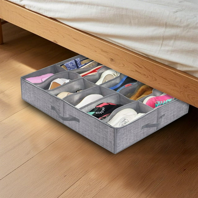 Home Textile Storage for Under Bed Shoe Cabinet Storage for 24 Pairs with Transparent Cover Durable Bedding and Closet Organization Solution