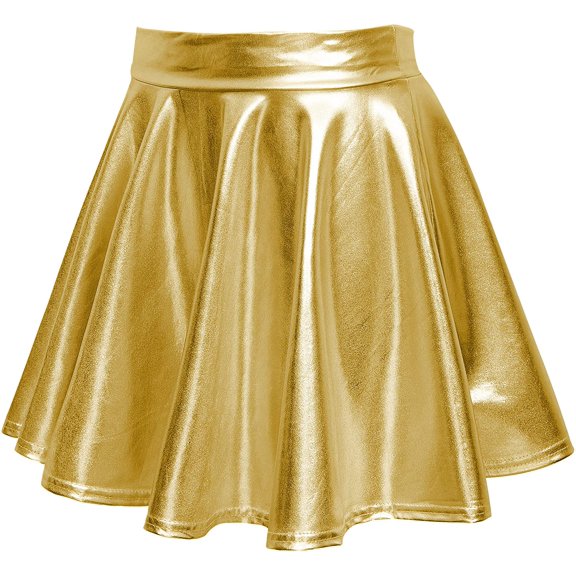 Women's Shiny Flared Pleated Mini Skater Skirt