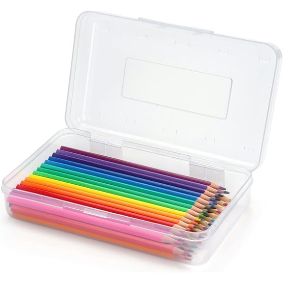 Large Capacity Hard Pencil Case, Plastic Crayon Pencil Boxes Bulk with Snap-tight Lid, Clear Storage Box Craft Pen Art Marker Organizer Stackable for Kids Boys School