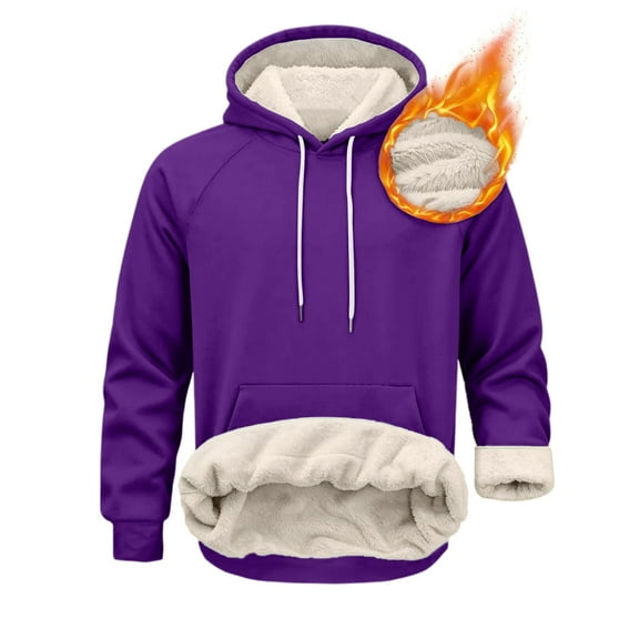 Dwelliawo Men's Sherpa Hoodie Fuzzy Fleece Lined Hoodies Sherpa Lined Hooded Thick Sweatshirts Fall Winter Pullover with Pocket Purple L