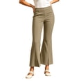 thumbnail image 2 of CQONEPT Women's Split Hem Flare Pants Elastic Waist Casual Office Elegant Cropped Dress Pant Trousers with Pockets Khaki M, 2 of 7