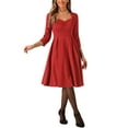 thumbnail image 2 of INSPIRE CHIC Women's Dress Solid Color Sweetheart Neck 3/4 Sleeve A-Line Cocktail Dress L Red, 2 of 5