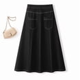 thumbnail image 3 of A Darker Black Denim A-Line Skirt for Women, 2025 New Flared Mid-Length Swing Skirt, Loose Fit Flowy Drop Waist Skirt, 3 of 6