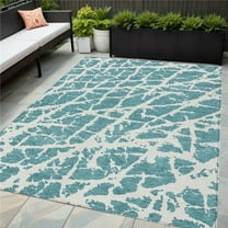 HomeRoots 559329 5 x 8 ft. Teal Abstract Washable Non Skid Indoor Outdoor Rectangle Machine Woven Area Rug