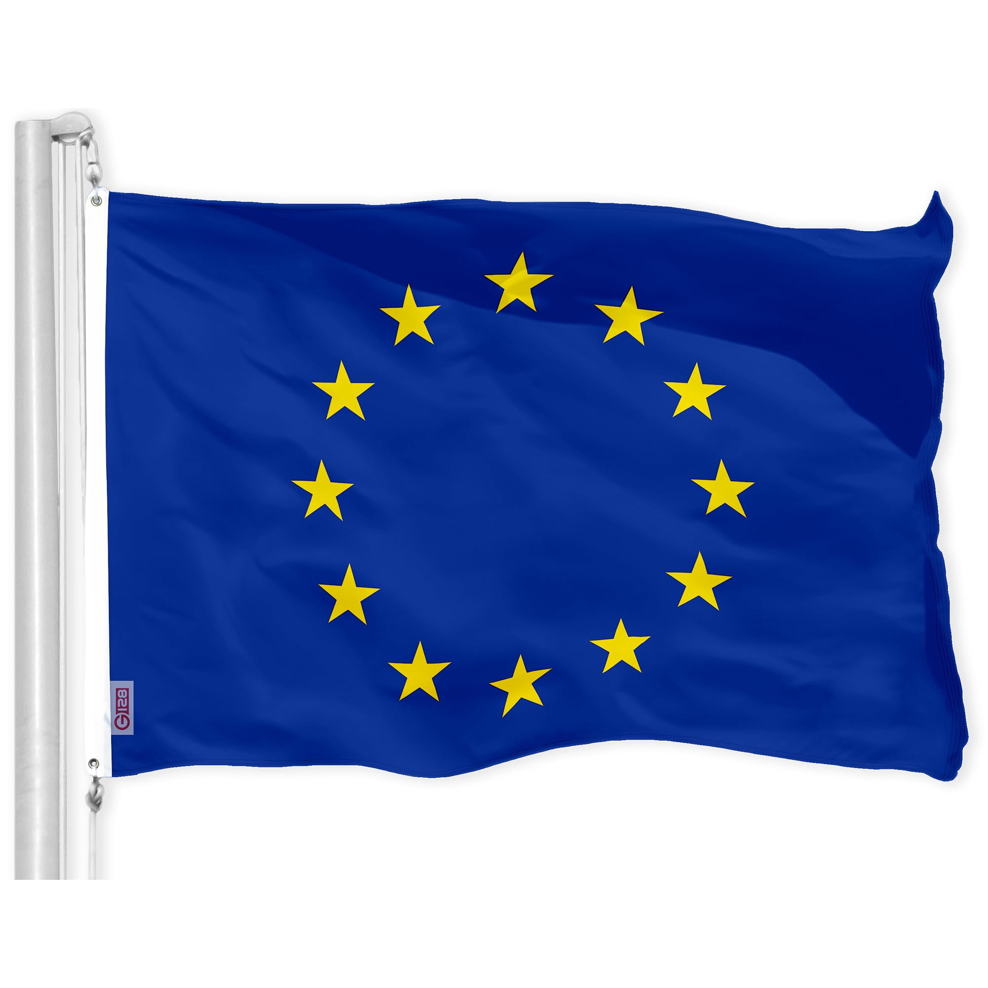 G128 Combo Pack: American USA Flag 3x5 Ft & European Union Flag 3x5 Ft, Both Printed 150D Polyester, Indoor/Outdoor, Brass Grommets