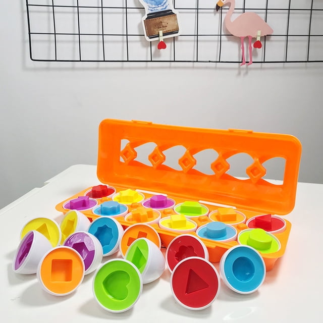 C Color Matching Eggs Toy - 12 Pieces Educational Shape Sorter For Toddlers 18M+, Plastic Geometry Cognition Learning Game
