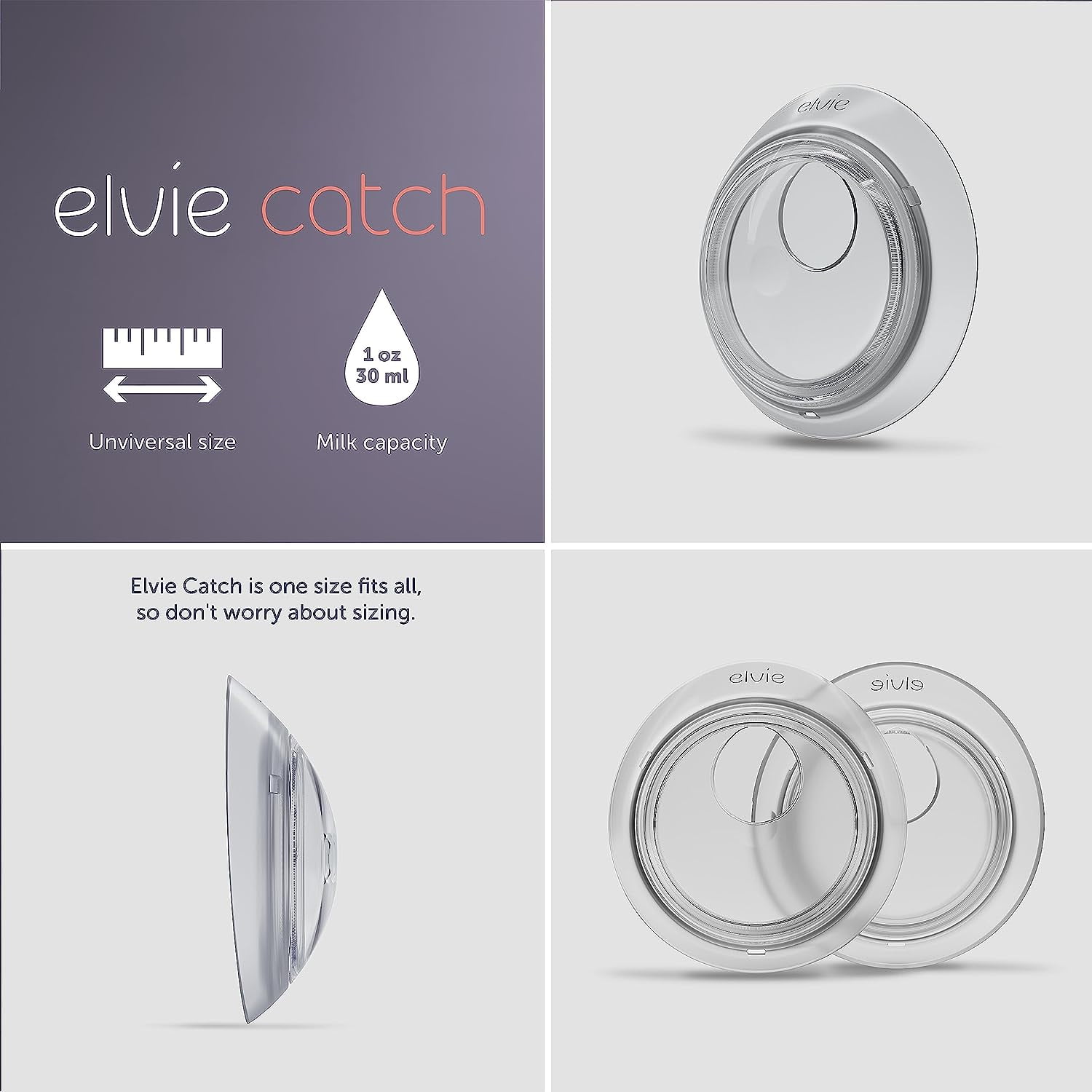 Elvie Catch Milk Collection Shells, Set of Two Discreet Leak-Protection Silicone Cups, Reuse Your Milk| Reusable Breast Shells Collect Up to 1oz