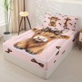 thumbnail image 2 of Erosebridal Kawaii Leopard Print Bow Zipper Twin Comforter Sets with Fitted Sheet and 2 Pillowcases,Farm Highland Cow Zipper Bedding Set,Pink Brown,Pink Reversible, 2 of 6